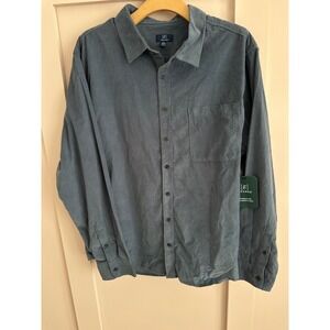George Mens Micro Corduroy Button Down Shirt Weathered Blue 2XL
